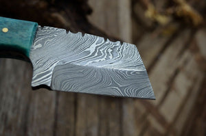 HANDMADE DAMASCUS STEEL BONE & WOOD MINI CLEAVER KNIFE - POCKET KNIFE - SUSA KNIVES