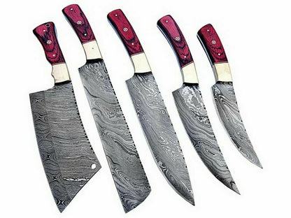 Set Of 5 Beautiful Handmade Damascus Steel Chef Knives With Leather Bag - SUSA KNIVES