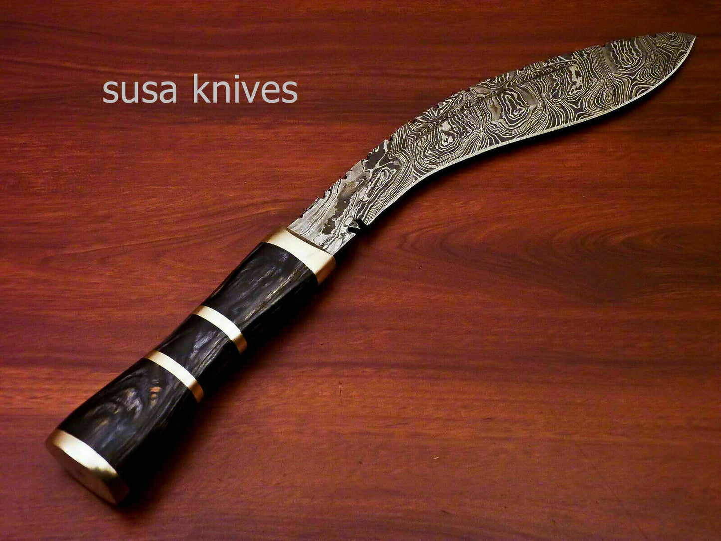Custom Handmade Damascus Steel Kukri Knife[Sheath] Hard Wood Handle - SUSA KNIVES