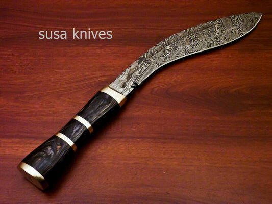 Custom Handmade Damascus Steel Kukri Knife[Sheath] Hard Wood Handle - SUSA KNIVES
