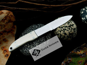 CUSTOM MADE, MIRROR POLISHED 440 C,MAMMOTH HANDLE HUNTING / FIGHTING KNIFE - SUSA KNIVES