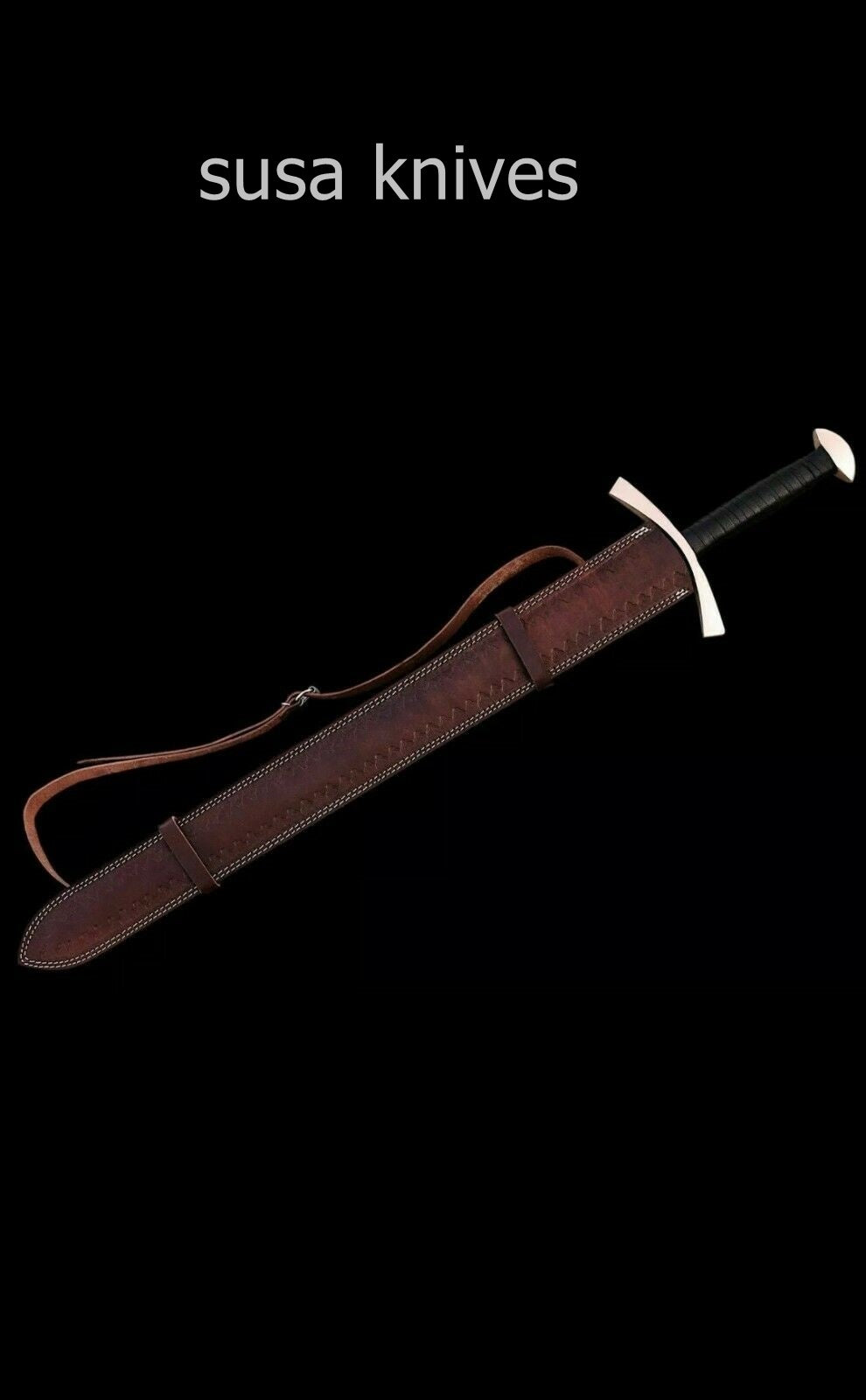 Custom Handmade Damascus steel Viking Sword 38 Inches W/Leather Sheath - SUSA KNIVES