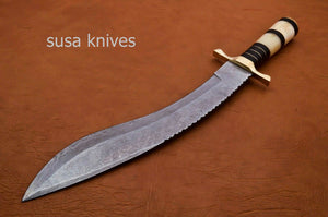 Handmade Damascus Steel Bowie Knive - Camel Bone & Micarta Handle - SUSA KNIVES