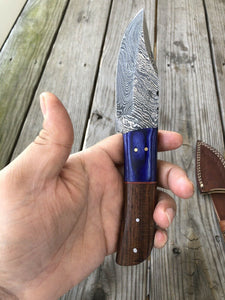 Custom HAND FORGED DAMASCUS STEEL Skinner /Hunting KNIFE W/ Wood Handle - SUSA KNIVES