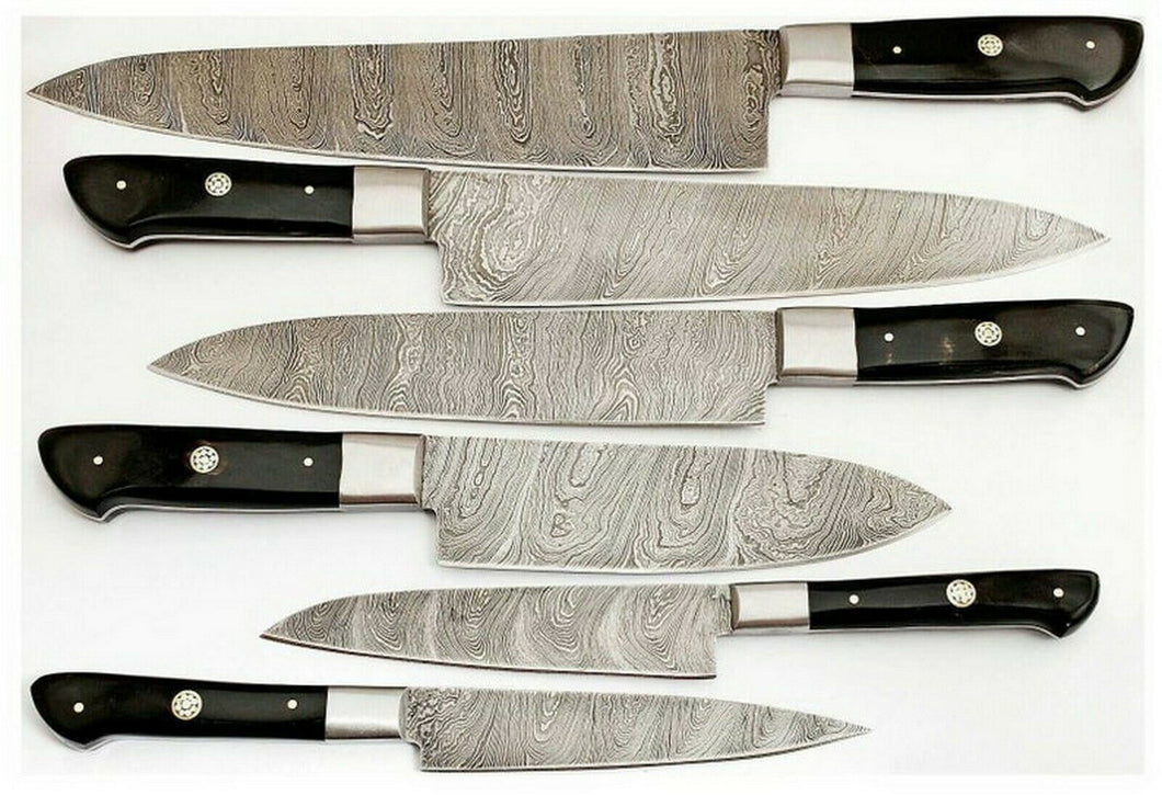 Set Of 6 Beautiful Handmade Damascus Steel Chef Knives With Leather Bag - SUSA KNIVES
