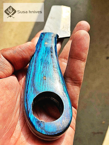 HAND FORGED DAMASCUS STEEL BULL CUTTER/COWBOY KNIFE & PUKKA WOOD HANDLE - SUSA KNIVES
