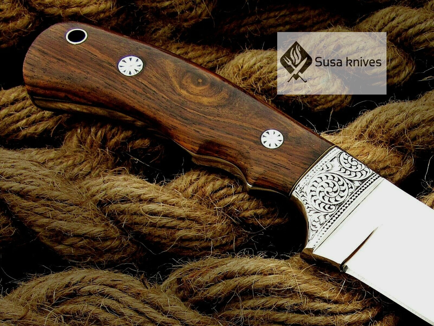 HANDMADE ENGRAVED, HUNTING/FIGHTING KNIFE  440C MIRROR POLISHED - SUSA KNIVES