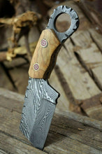 Load image into Gallery viewer, [SUSA KNIVES] CUSTOM HANDMADE DAMASCUS STEEL OLIVE WOOD MINI CLEAVER POCKET KNIFE - SUSA KNIVES
