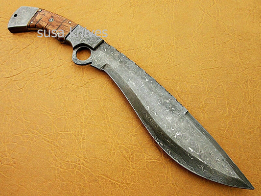 Kukri knife-Custom Handmade Damascus Steel kukri Knife Natural Rose Wood Handle - SUSA KNIVES
