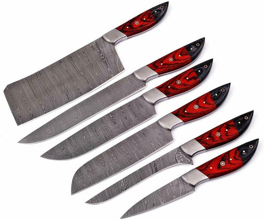 Set Of 6 Beautiful Handmade Damascus Steel Chef Knives With Leather Bag - SUSA KNIVES