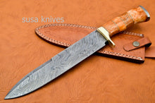 Load image into Gallery viewer, Handmade Damascus Steel Bowie Knive - Coloured Cammel Bone Handle - SUSA KNIVES
