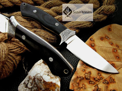 , HANDMADE ENGRAVED, HUNTING/FIGHTING KNIFE  440C MIRROR POLISHED - SUSA KNIVES