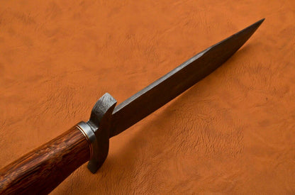 HANDMADE DAMASCUS STEEL HUNTING BOWIE/DAGGER KNIFE HANDLE ROSE WOOD - SUSA KNIVES