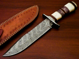 Amazing Custom Handmade Damascus Steel Hunting Knife " Stained Camel Bone Handle - SUSA KNIVES