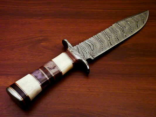 Amazing Custom Handmade Damascus Steel Hunting Knife " Stained Camel Bone Handle - SUSA KNIVES