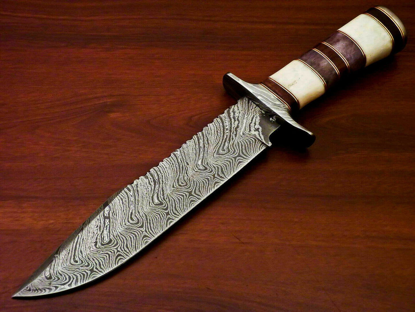 Amazing Custom Handmade Damascus Steel Hunting Knife " Stained Camel Bone Handle - SUSA KNIVES