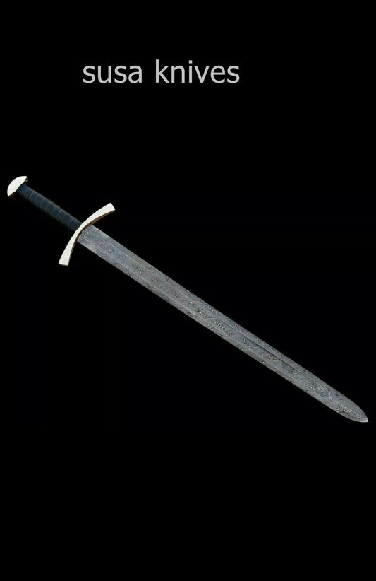 Custom Handmade Damascus steel Viking Sword 38 Inches W/Leather Sheath - SUSA KNIVES