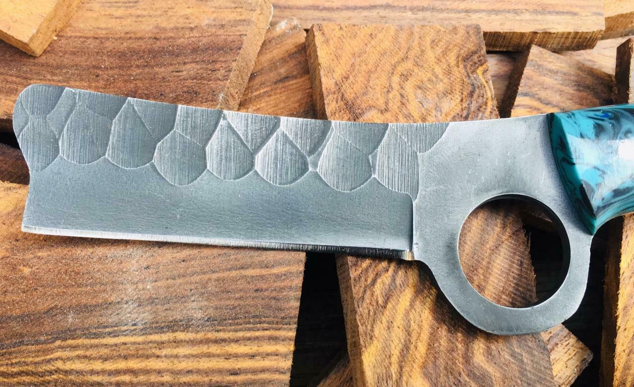 HANDMADE  STEEL BULL CUTTER KNIFE WITH RESIN HANDLE AND PINS - SUSA KNIVES