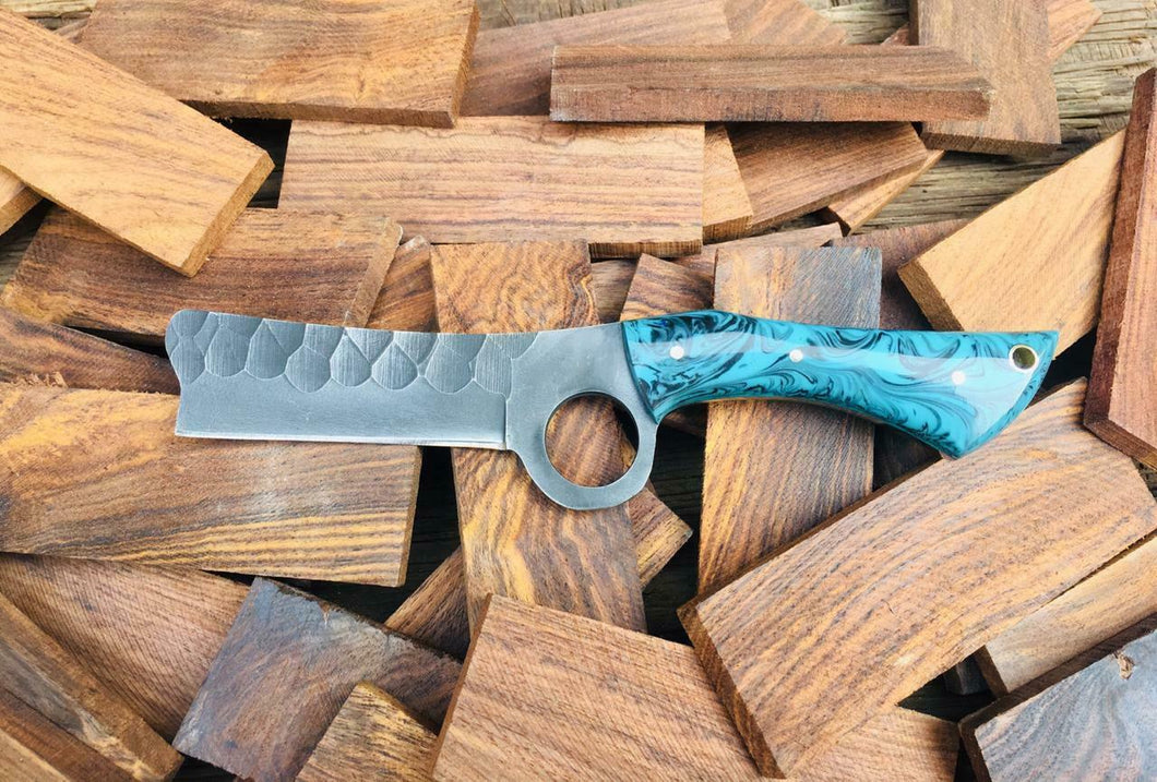 HANDMADE  STEEL BULL CUTTER KNIFE WITH RESIN HANDLE AND PINS - SUSA KNIVES
