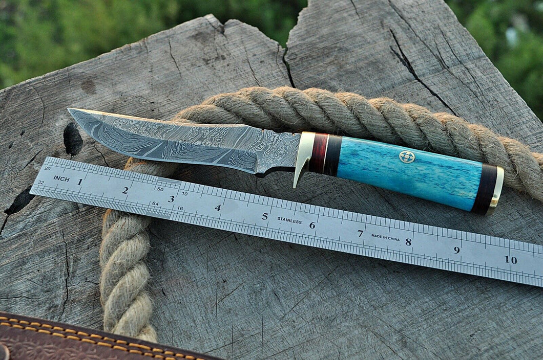 HAND FORGED DAMASCUS Steel Hunting Knife + Sheath - SUSA KNIVES