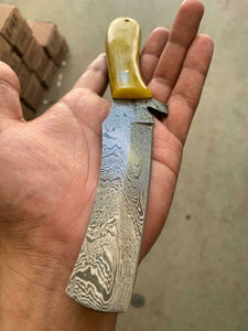 HAND FORGED DAMASCUS STEEL BULL CUTTER/COWBOY KNIFE & RISEN HANDLE - SUSA KNIVES