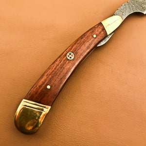 Superb Custom Damascus Steel Folding Handmade Sharp Blade Razors Natural Wood - SUSA KNIVES