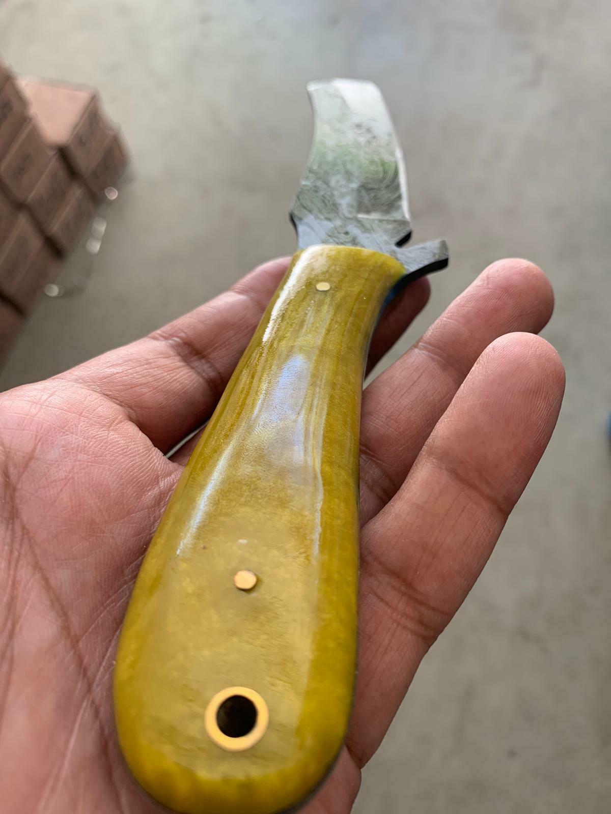 HAND FORGED DAMASCUS STEEL BULL CUTTER/COWBOY KNIFE & RISEN HANDLE - SUSA KNIVES