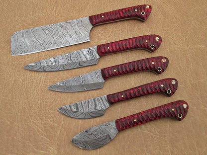 Set Of 5 Beautiful Handmade Damascus Steel Chef Knives With Leather Bag - SUSA KNIVES