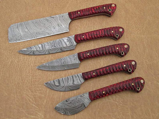 Set Of 5 Beautiful Handmade Damascus Steel Chef Knives With Leather Bag - SUSA KNIVES