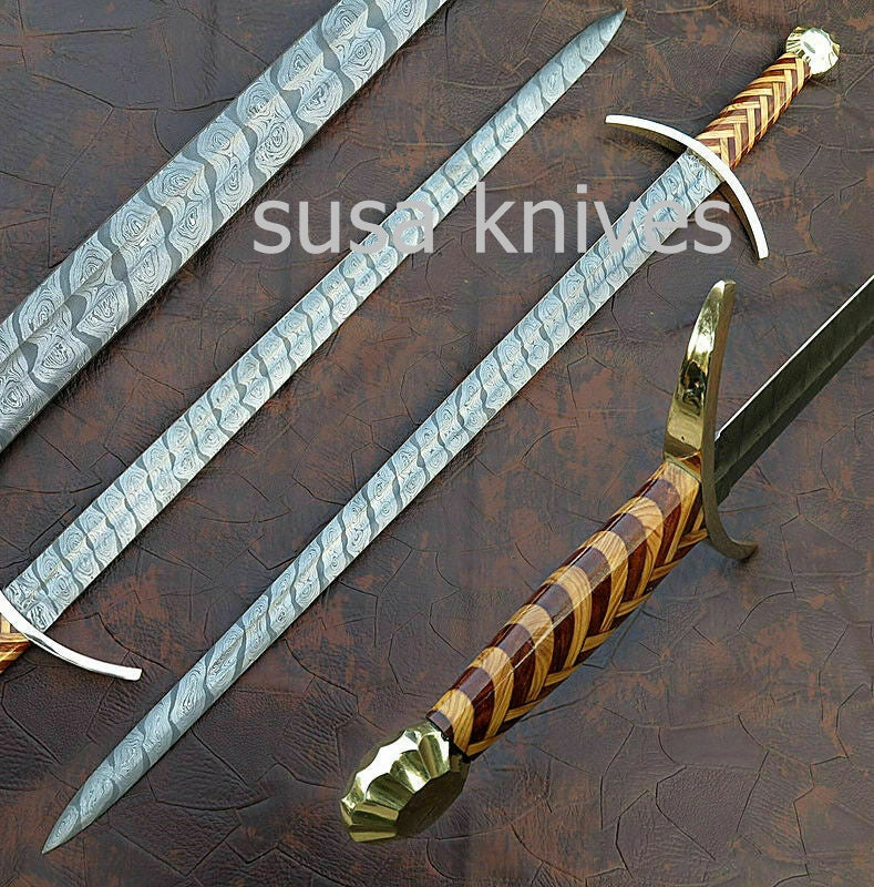 Custom Handmade Damascus Sword with leather sheath - SUSA KNIVES