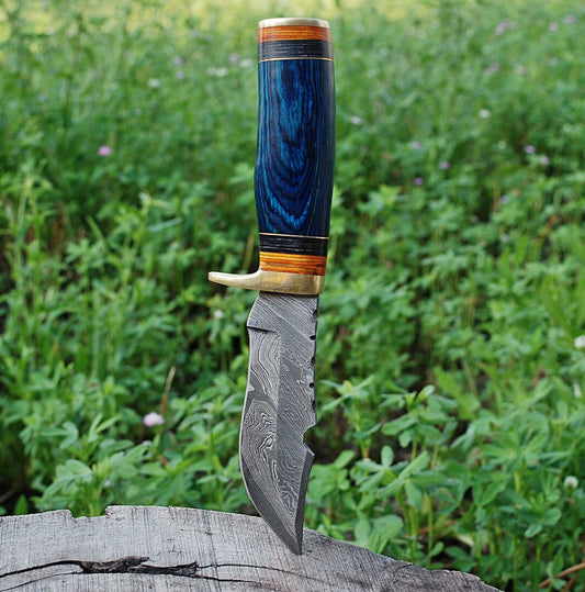 CUSTOM HAND FORGED DAMASCUS STEEL Hunting KNIFE W/ Wood Brass Guard HANDLE- - SUSA KNIVES