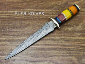 Stunning CUSTOM HAND FORGED DAMASCUS DAGGER HUNTING KNIFE CAMEL BONE - SUSA KNIVES