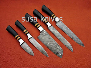 CUSTOM MADE DAMASCUS BLADE 5Pcs. CHEF/KITCHEN KNIVES SET - SUSA KNIVES