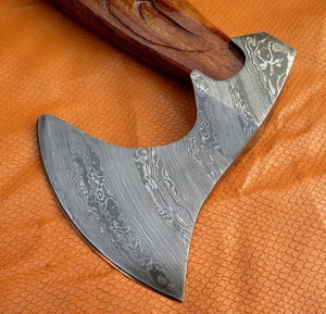 HANDMADE CARVED HANDLE DAMASCUS STEEL VIKING AXE WITH SHEATH - SUSA KNIVES