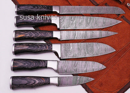CUSTOM MADE DAMASCUS BLADE 6Pcs. CHEF/KITCHEN KNIVES SET - SUSA KNIVES