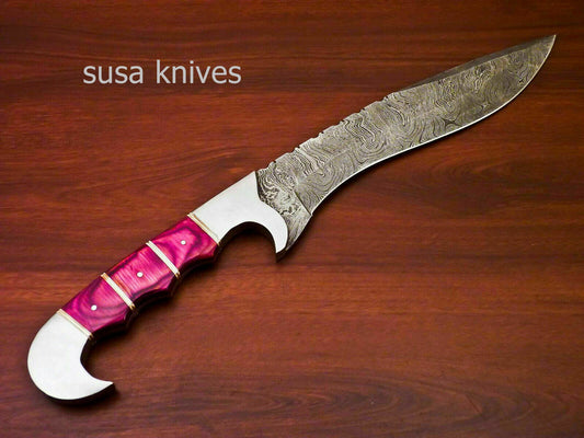 Kukri Knife -Custom Handmade Damascus Kukri Knife [Sheath] Hard Wood Handle - SUSA KNIVES