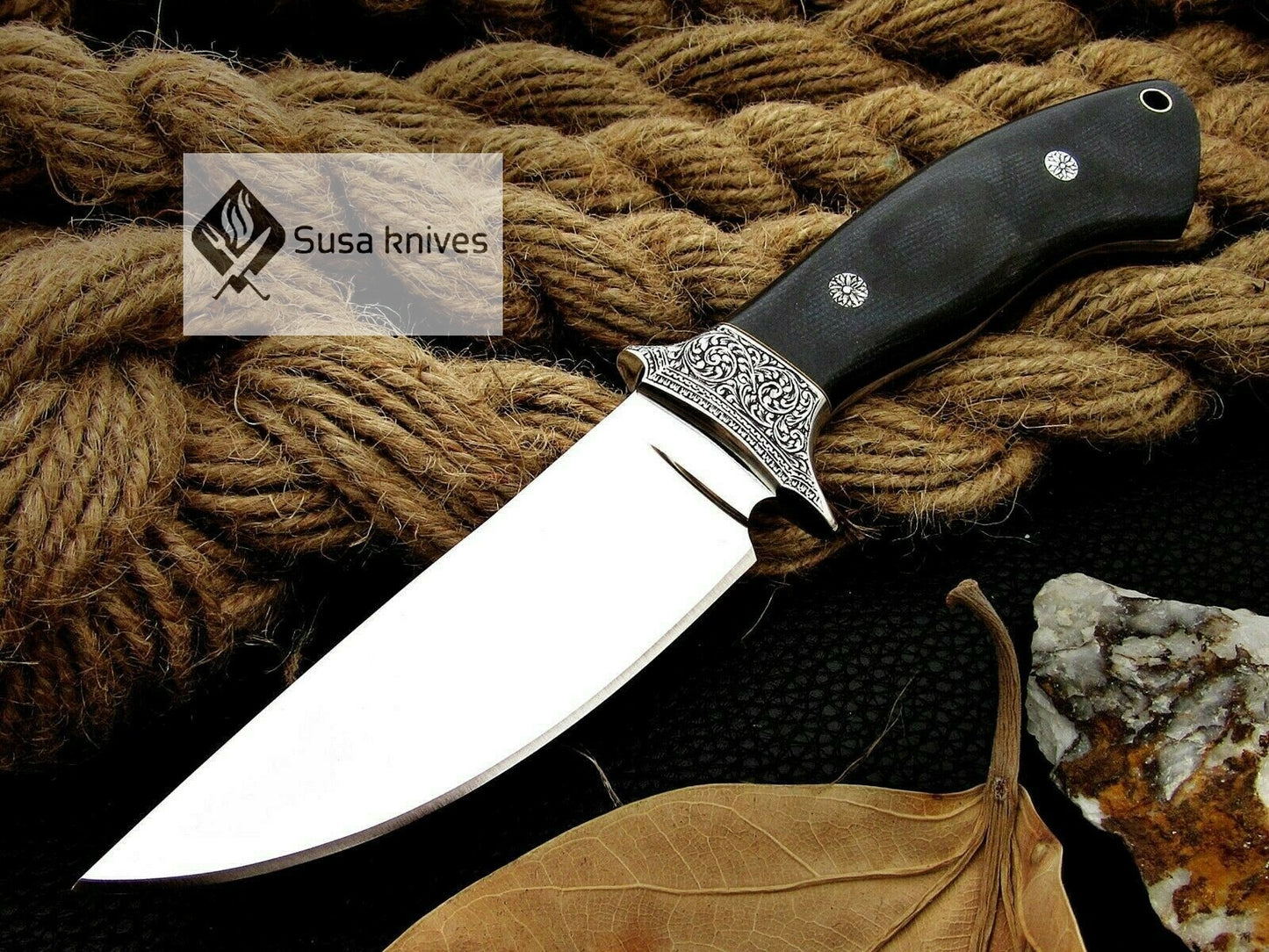 , HANDMADE ENGRAVED, HUNTING/FIGHTING KNIFE  440C MIRROR POLISHED - SUSA KNIVES