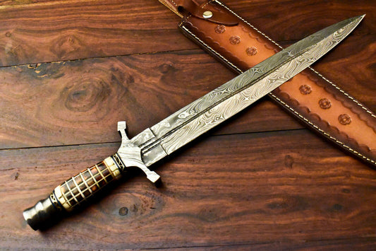 Custom Handmade Damascus Sword Dagger Double Edge Knife - SUSA KNIVES