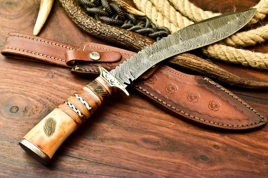 Custom Handmade Damascus Kukri Hunting Knife | Farms Camel Bone - SUSA KNIVES