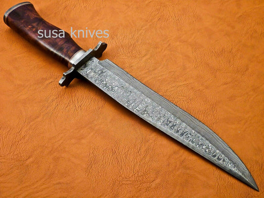 Handmade Damascus Steel Bowie Knive - Rose Wood Handle - SUSA KNIVES