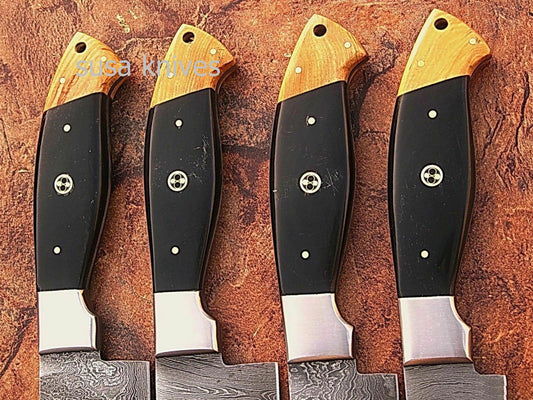 CUSTOM MADE DAMASCUS BLADE 4Pcs. CHEF/KITCHEN KNIVES SET - SUSA KNIVES