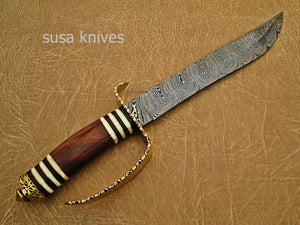 Beautiful Handmade Damascus Steel Hunting Bowie Knife Camel Bone wood Handle - SUSA KNIVES