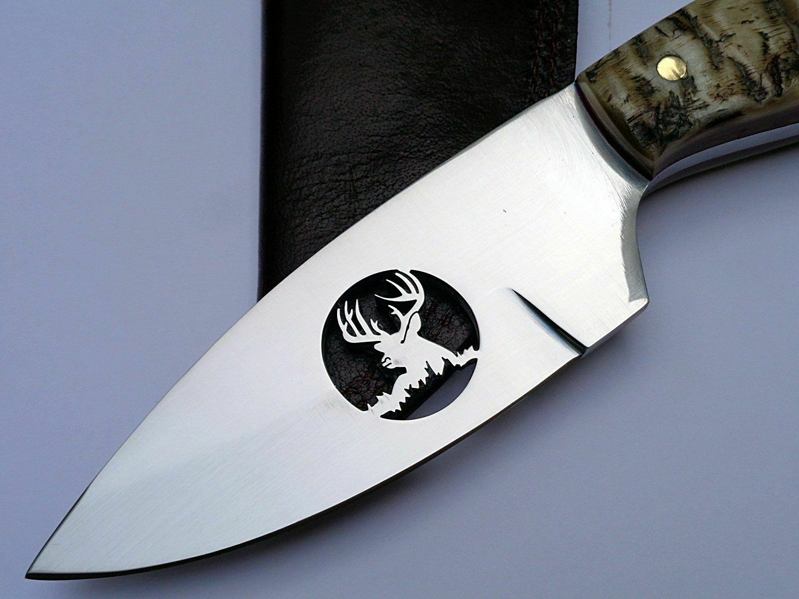 HANDMADE FULL TANG SURVIVAL HUNTING KNIFE RAM HORN HANDLE & LEATHER SHEATH - SUSA KNIVES