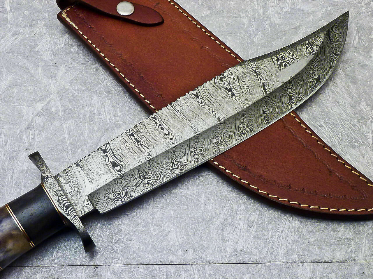 Amazing Custom Handmade Damascus Steel Bowie Knife " Stained Camel bone Handle - SUSA KNIVES