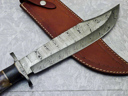 Amazing Custom Handmade Damascus Steel Bowie Knife " Stained Camel bone Handle - SUSA KNIVES