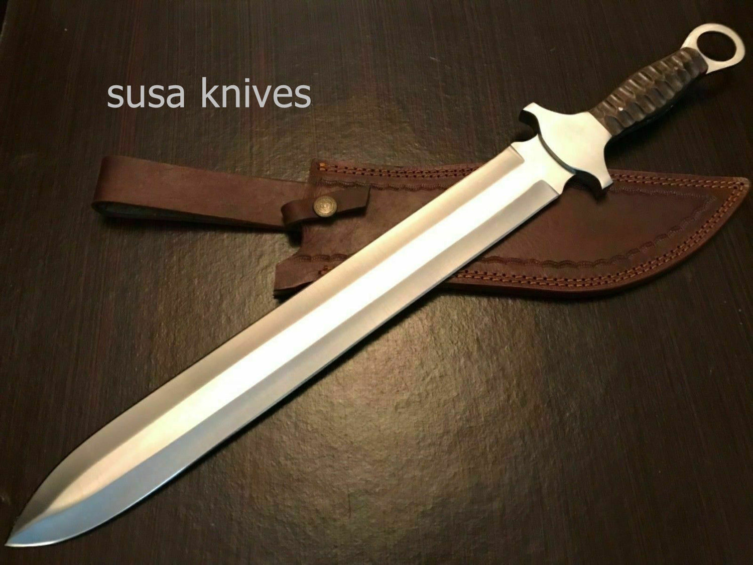 Custom Hand Made D2 STeel Beautiful Hunting Sword With Wood Handle - SUSA KNIVES