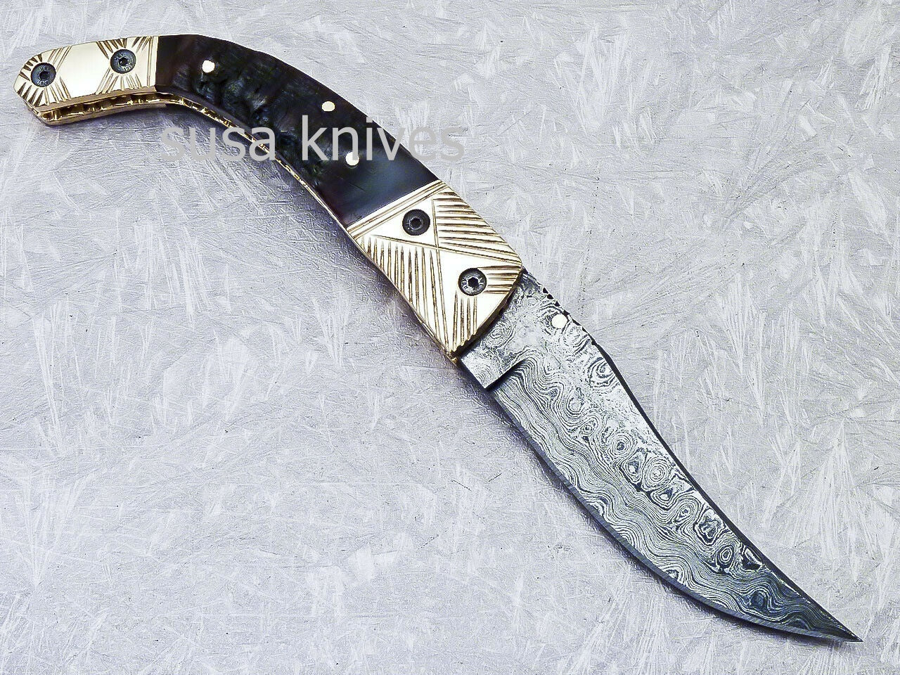 SUPERB CUSTOM HANDMADE DAMASCUS STEEL POCKET FOLDING KNIFE LINER LOCK - SUSA KNIVES