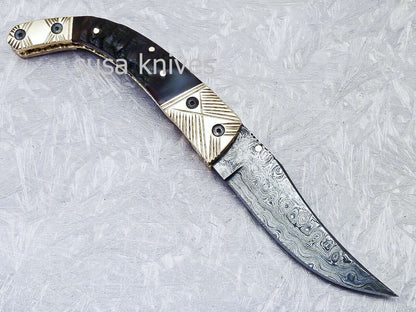 SUPERB CUSTOM HANDMADE DAMASCUS STEEL POCKET FOLDING KNIFE LINER LOCK - SUSA KNIVES