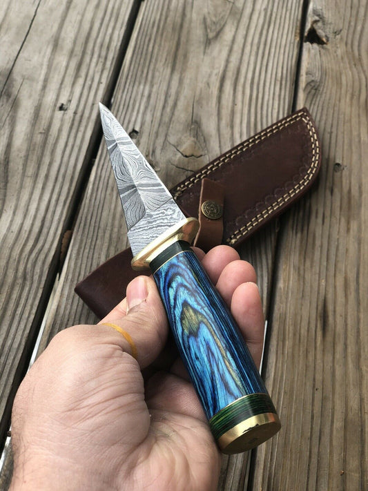 CUSTOM HAND FORGED DAMASCUS STEEL BOOT KNIFE W/ Wood - SUSA KNIVES