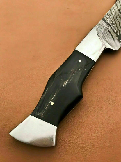 Custom Handmade Hunting Steel Hunting Knife | Sheath Buffalo Horn Handle - SUSA KNIVES